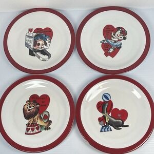Pottery Barn Kids Valentine's Day Melamine Plates Set Lot of 4 9" Retro HTF